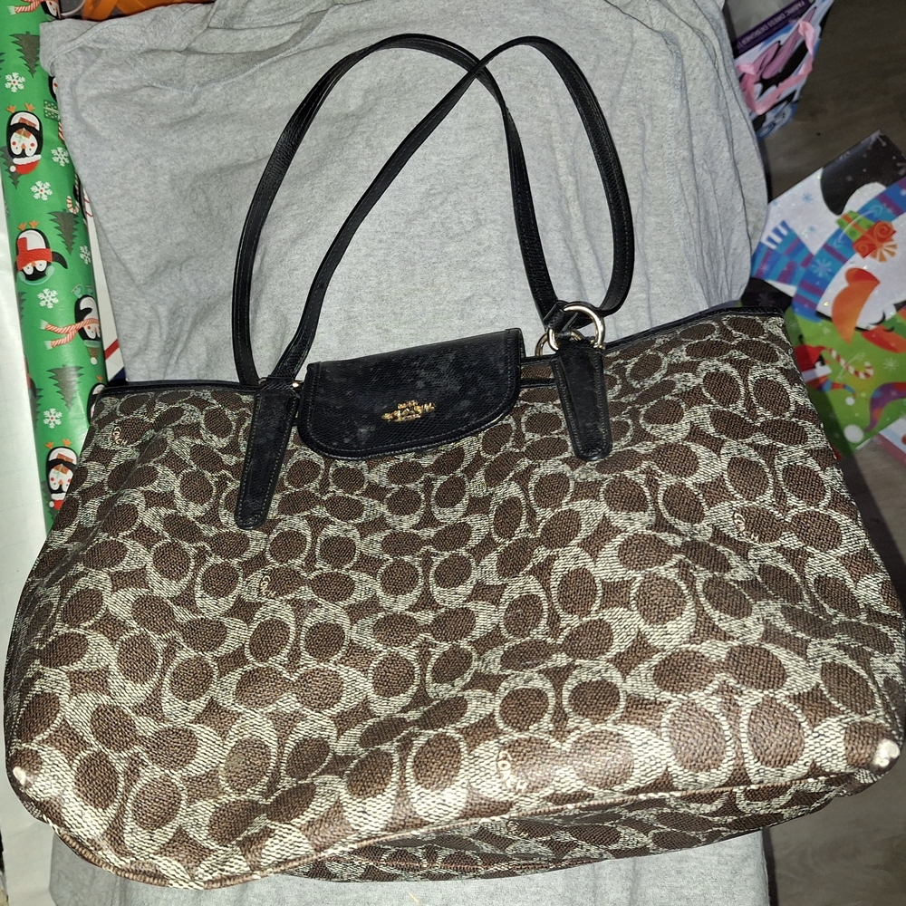 Coach Black and Brown Signature Shoulder Bag